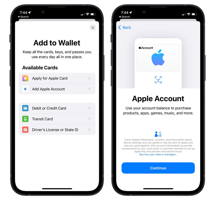 历城苹果手机维修分享iOS 15.5钱包App如何添加 Apple 账户 